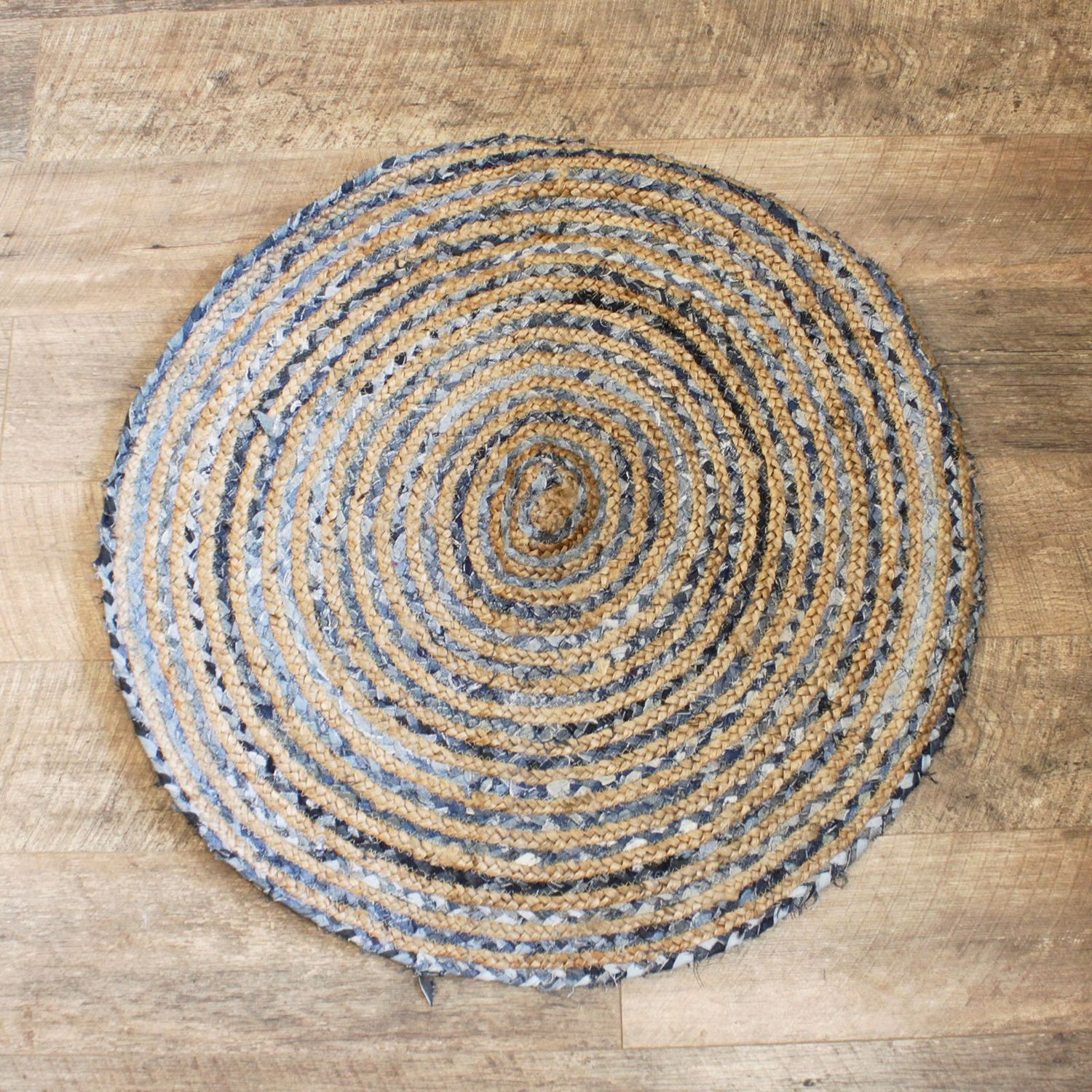 Round Jute and Recycle Denim Rug- 90 cm Round Jute and Recycle Denim Rug- 90 cm