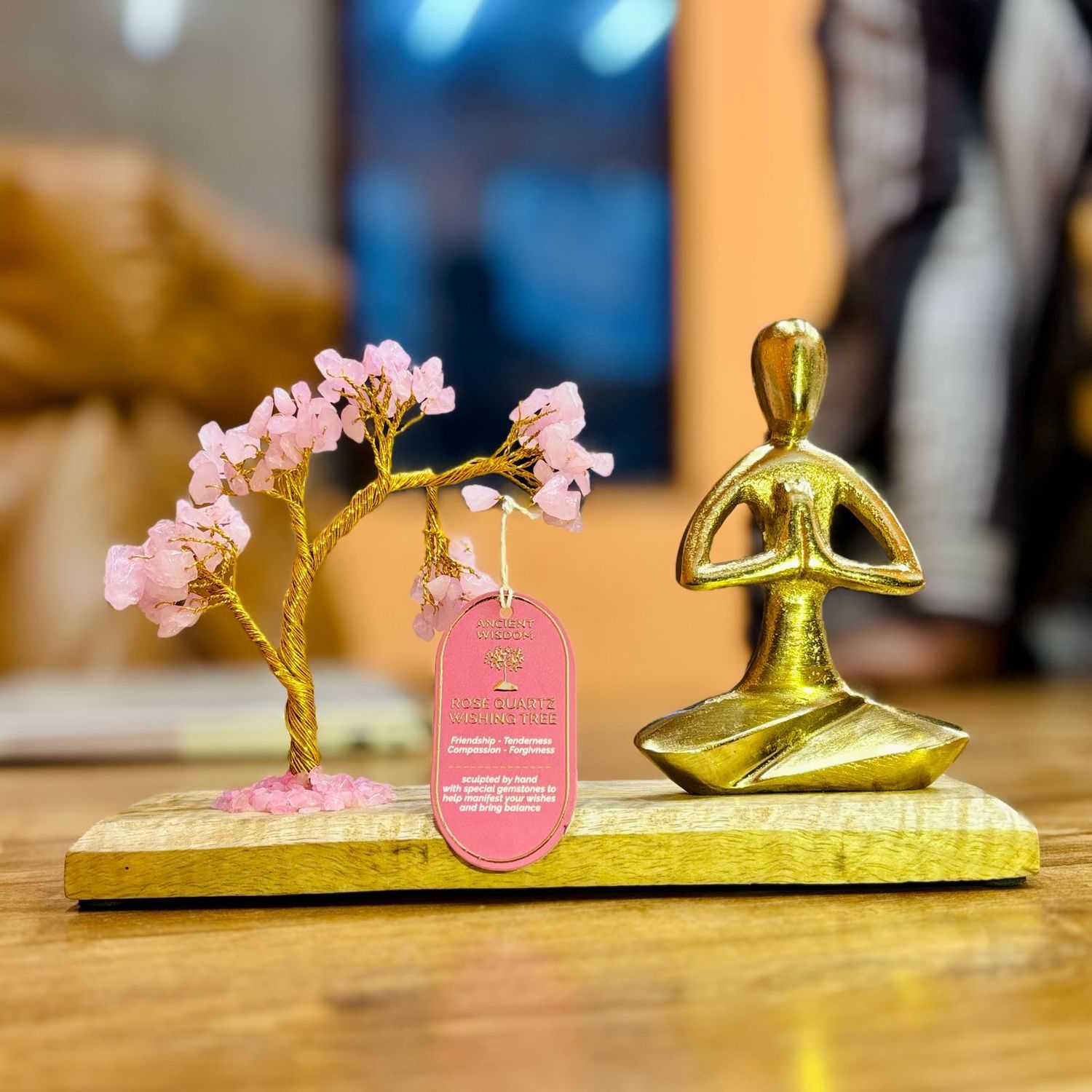 Gemstone Yoga Garden - Namaste Pose - Rose Quartz Tilted Tree - 100 chipstones Gemstone Yoga Garden - Namaste Pose - Rose Quartz Tilted Tree - 100 chipstones