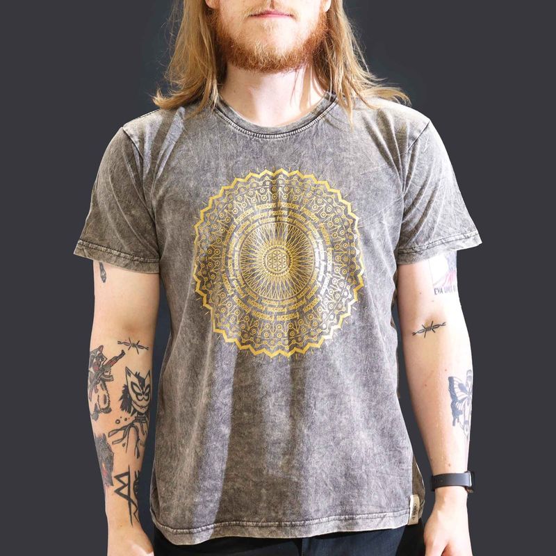 Large Stone Washed T-Shirt - Mandala - Dark Grey Large Stone Washed T-Shirt - Mandala - Dark Grey