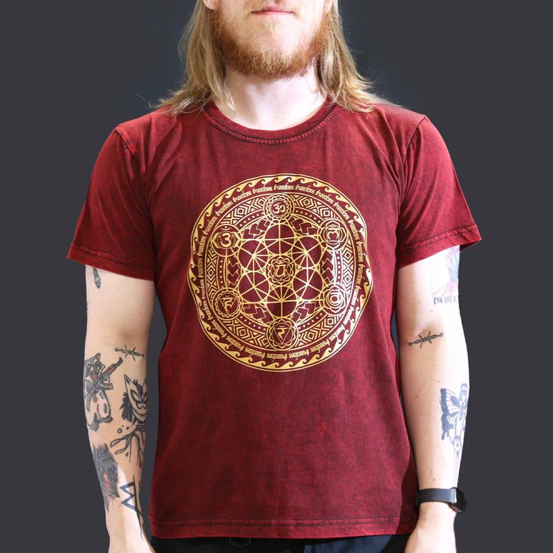 Large Stone Washed T-Shirt - Chakra - Maroon Large Stone Washed T-Shirt - Chakra - Maroon