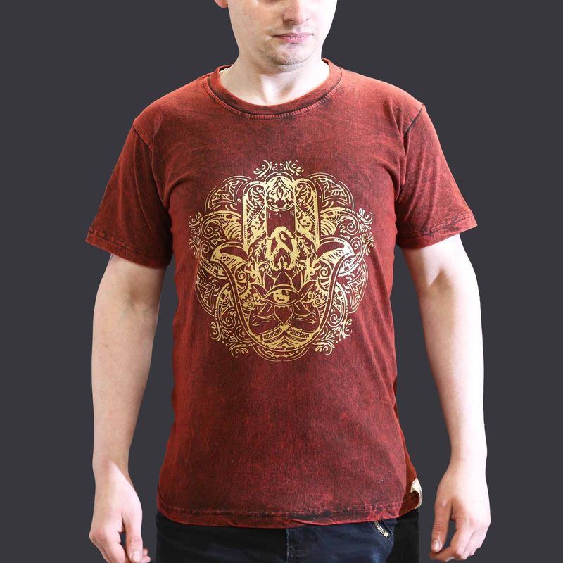 Small Stone Washed T-Shirt - Hamsa - Maroon Small Stone Washed T-Shirt - Hamsa - Maroon