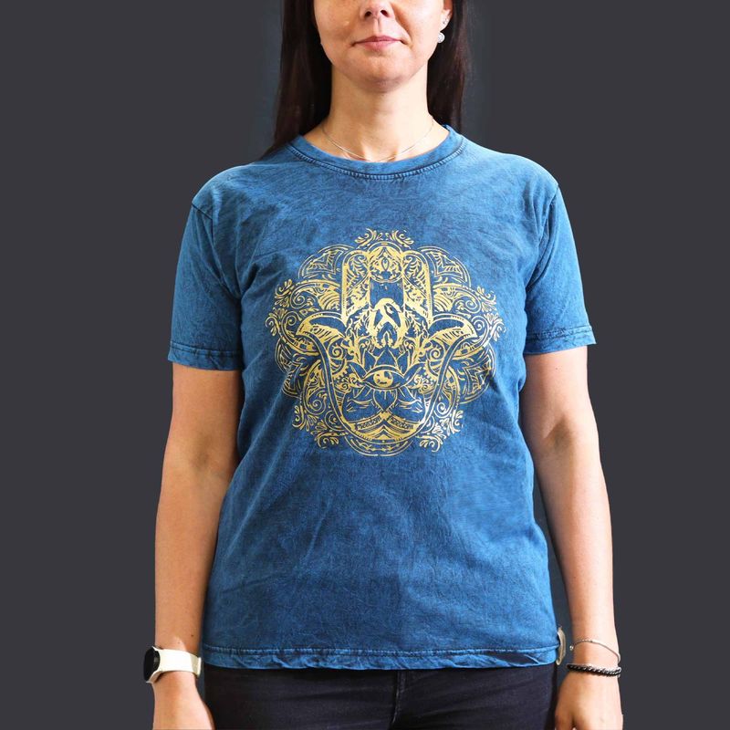 Medium Stone Washed T-Shirt - Hamsa - Blue Medium Stone Washed T-Shirt - Hamsa - Blue