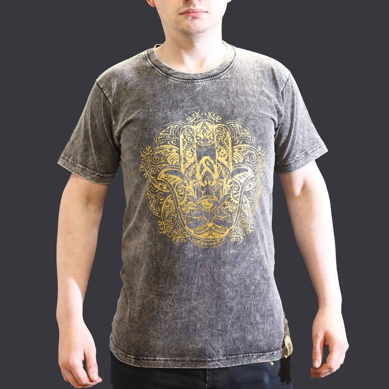 Small Stone Washed T-Shirt - Hamsa - Dark Grey Small Stone Washed T-Shirt - Hamsa - Dark Grey