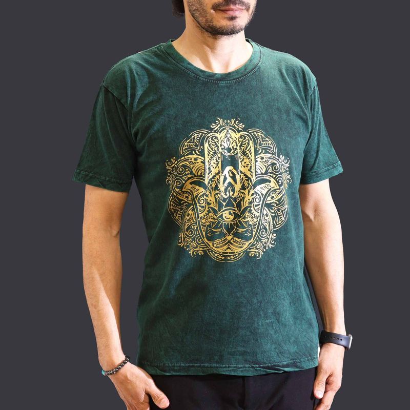 Medium Stone Washed T-Shirt - Hamsa - Green Medium Stone Washed T-Shirt - Hamsa - Green
