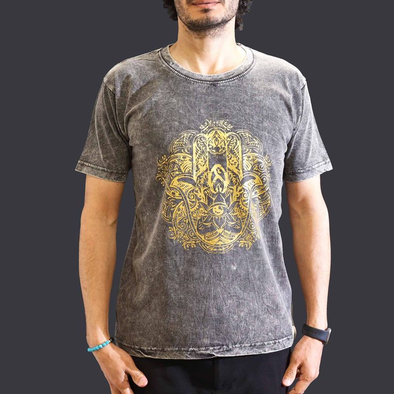 Medium Stone Washed T-Shirt - Hamsa - Dark Grey Medium Stone Washed T-Shirt - Hamsa - Dark Grey