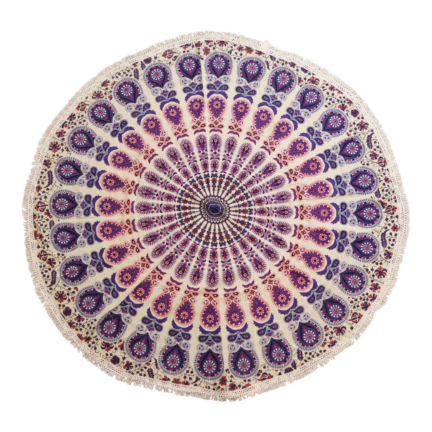 Small Mandala Roundie Cotton Art (130cm) - Peacock Purples Small Mandala Roundie Cotton Art (130cm) - Peacock Purples
