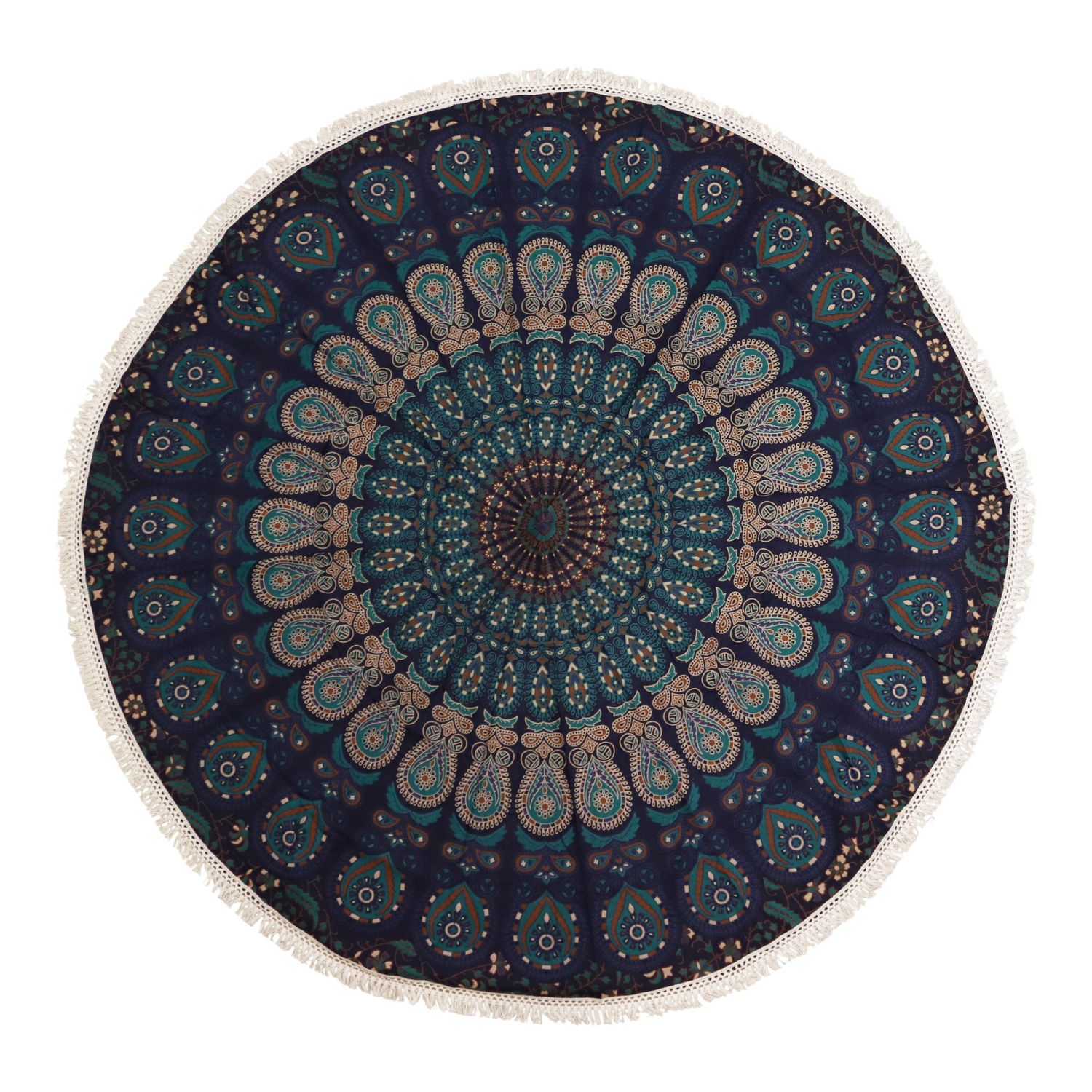 Small Mandala Roundie Cotton Art (130cm) - Peacock Blues Small Mandala Roundie Cotton Art (130cm) - Peacock Blues