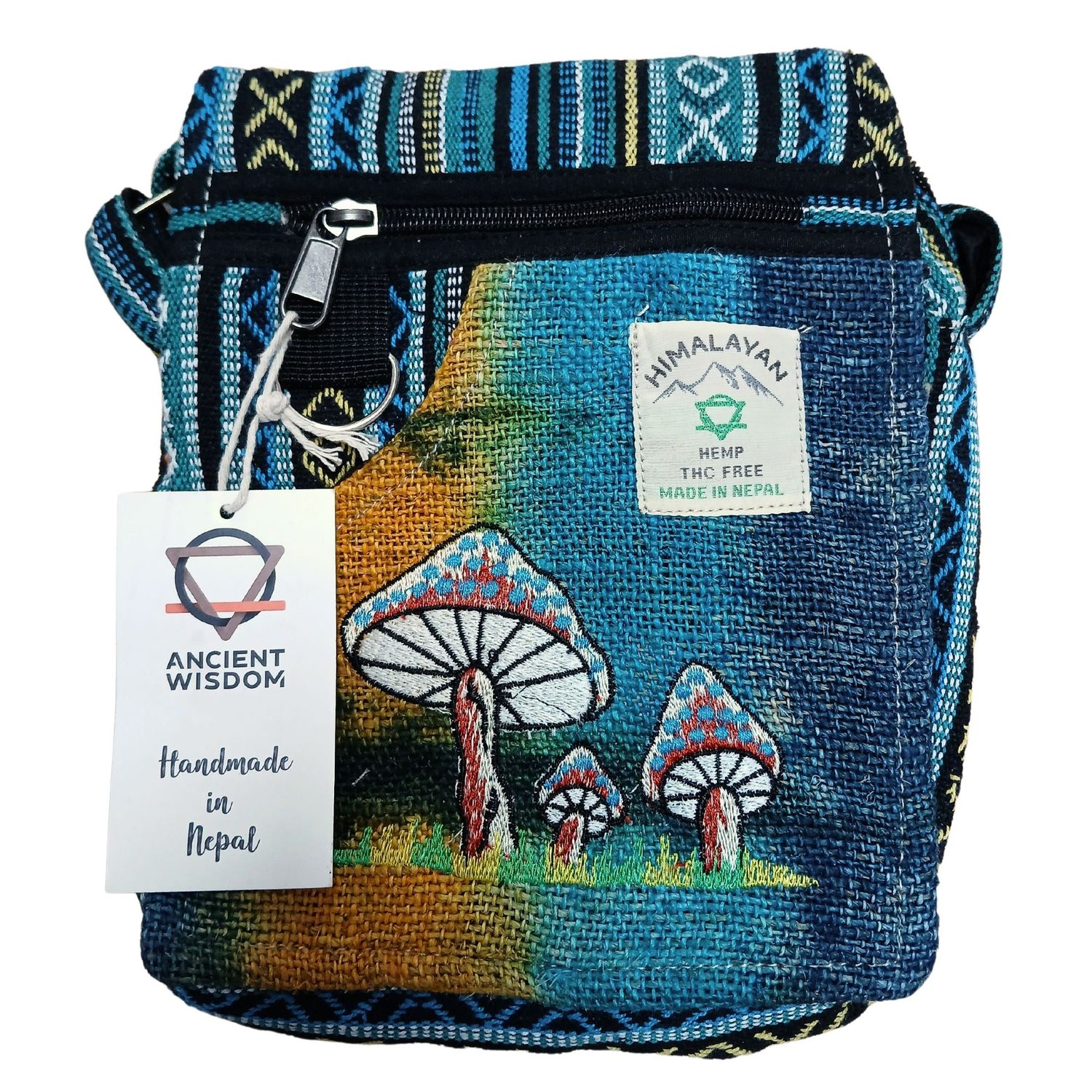 Hemp Embroidery Mushroom Party Bag - Green Mushrooms Hemp Embroidery Mushroom Party Bag - Green Mushrooms