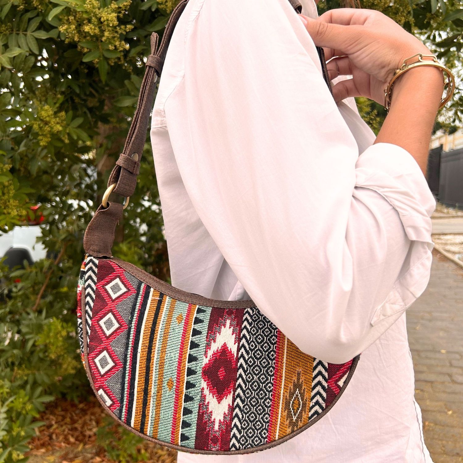 Jacquard Hobo Bag - Rich Browns (brown strap) Jacquard Hobo Bag - Rich Browns (brown strap)