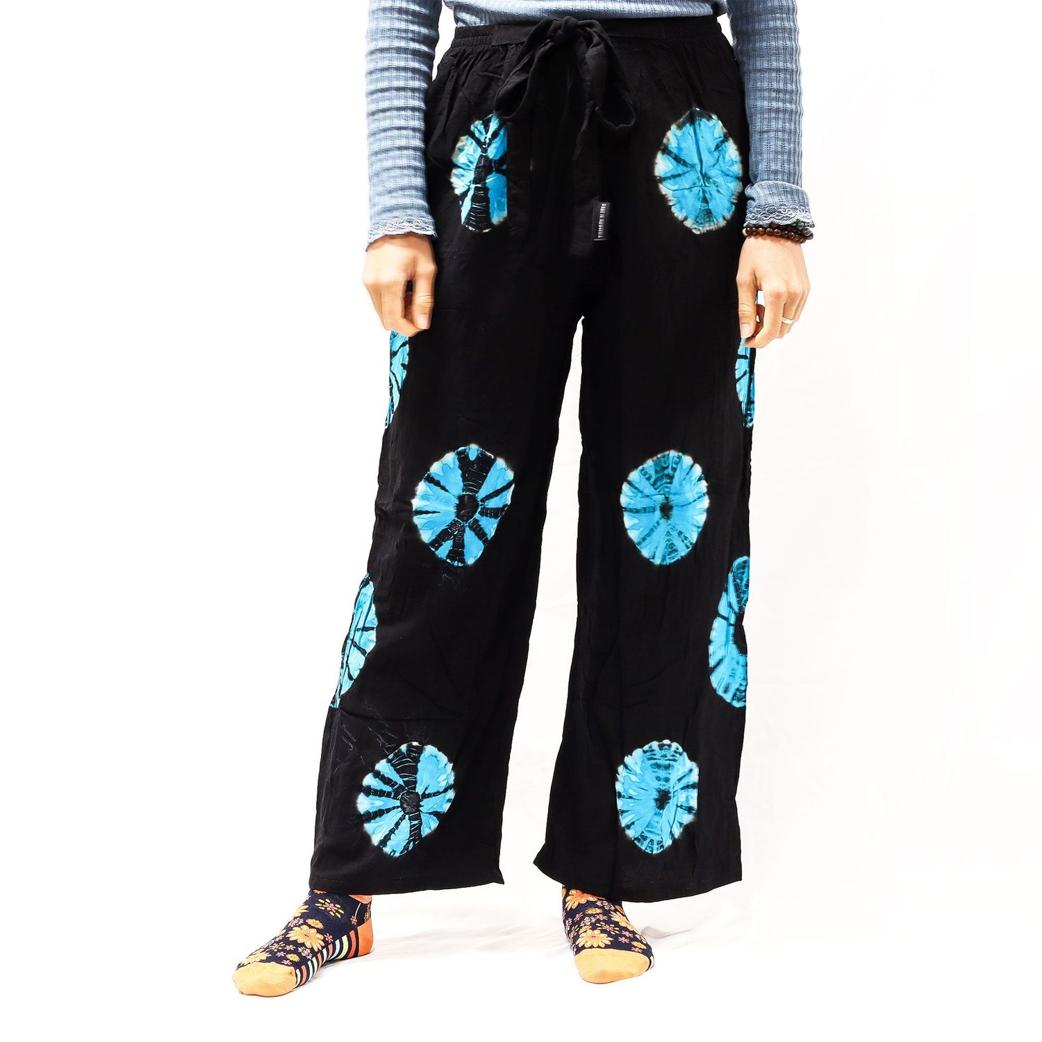 Japanese Style Lounge Pants - Black & Blue - M Japanese Style Lounge Pants - Black & Blue - M