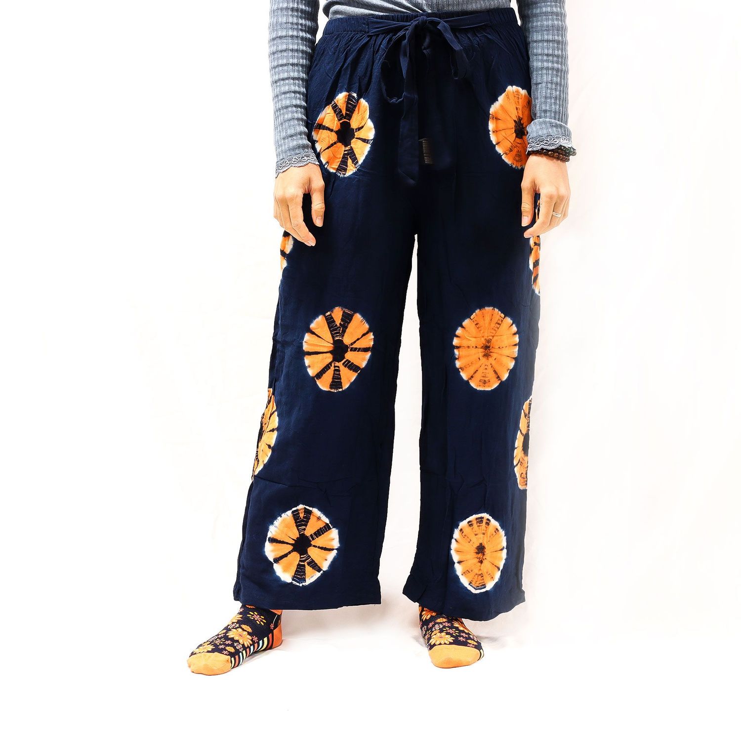 Japanese Style Lounge Pants - Blue & Orange - L Japanese Style Lounge Pants - Blue & Orange - L