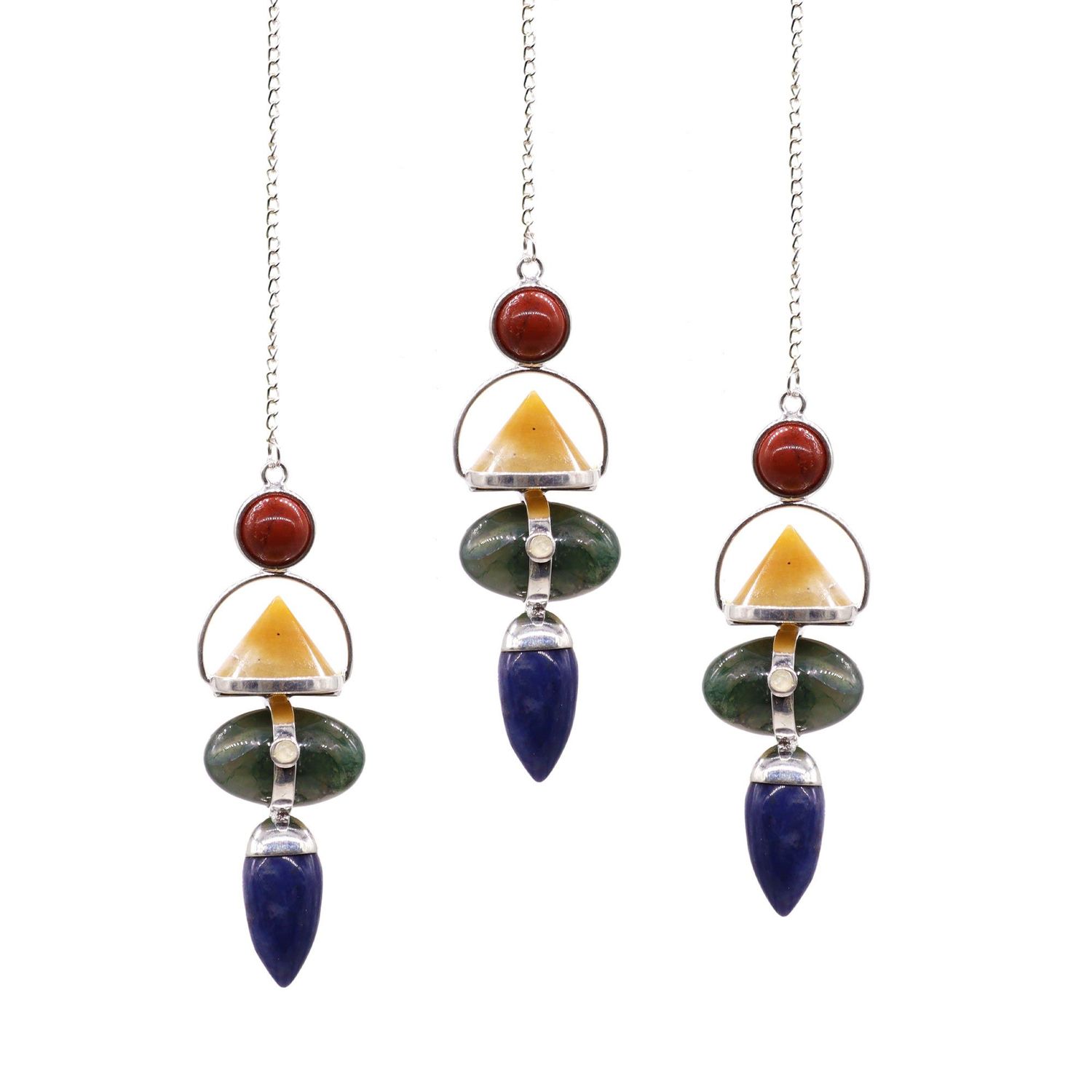 Four Elements Gemstone Pendulum - Red Jasper, Yellow Adventurine, Moss Agate, Sodalite & Moonstone Four Elements Gemstone Pendulum - Red Jasper, Yellow Adventurine, Moss Agate, Sodalite & Moonstone