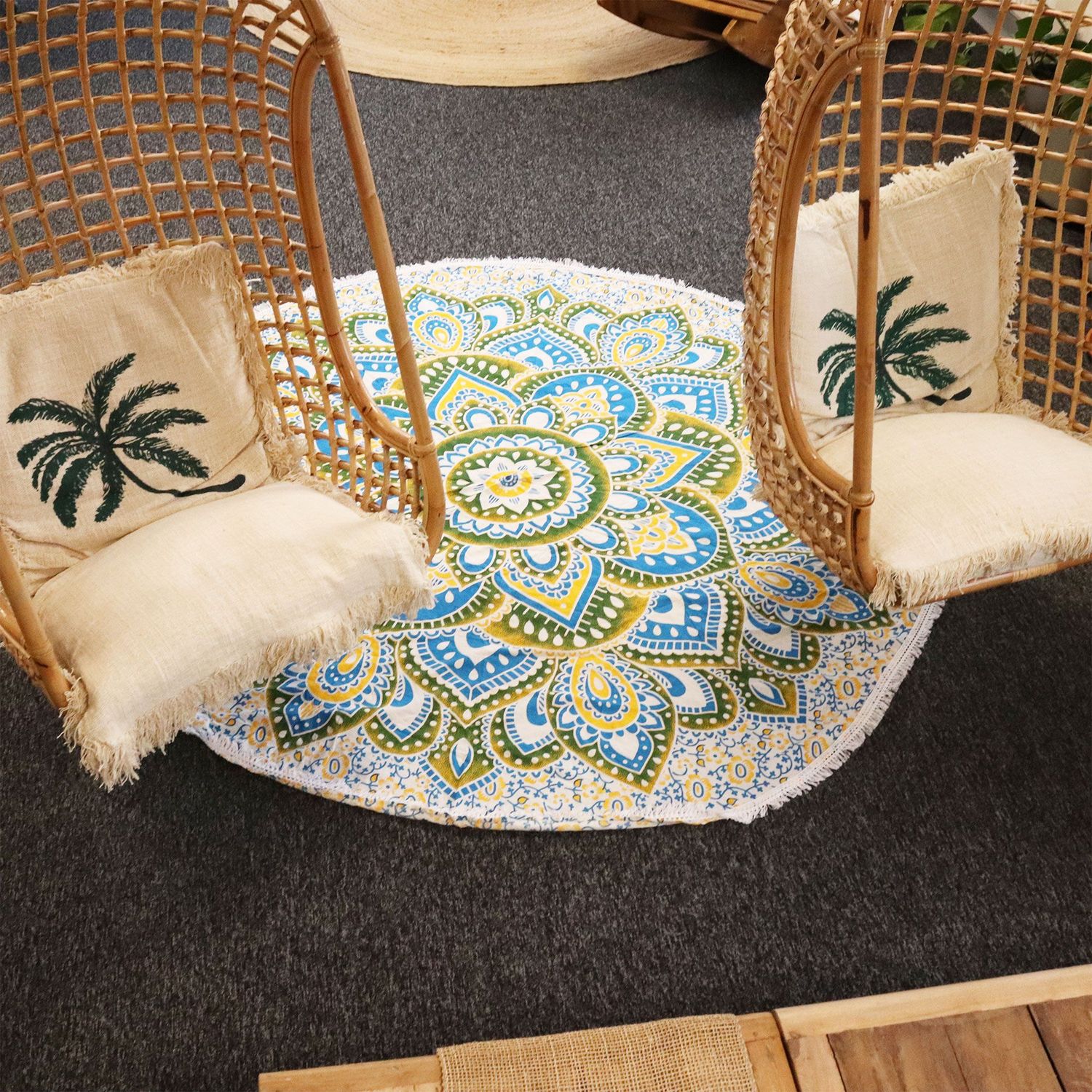 Large Mandala Roundy Art (180cm) - Yellow & Blue Large Mandala Roundy Art (180cm) - Yellow & Blue