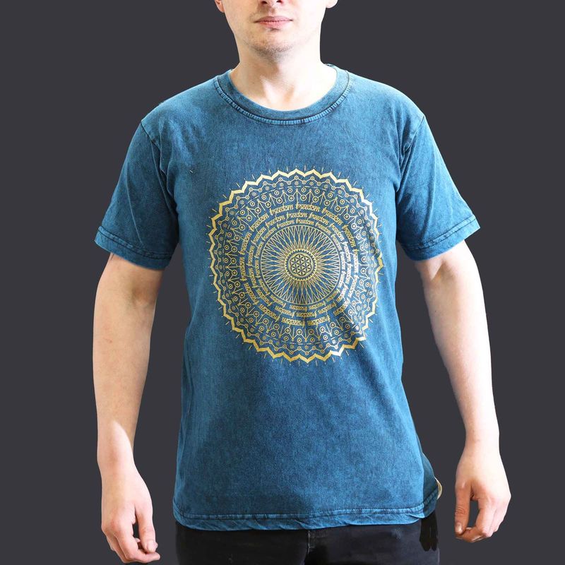 Small Stone Washed T-Shirt - Mandala - Blue Small Stone Washed T-Shirt - Mandala - Blue