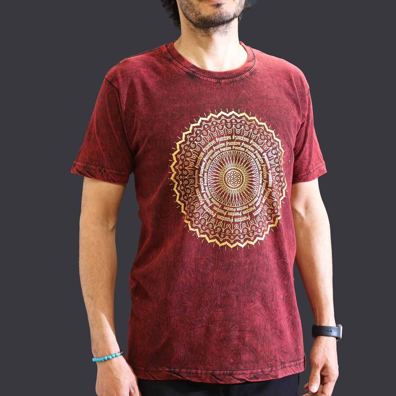 Medium Stone Washed T-Shirt - Mandala - Maroon Medium Stone Washed T-Shirt - Mandala - Maroon