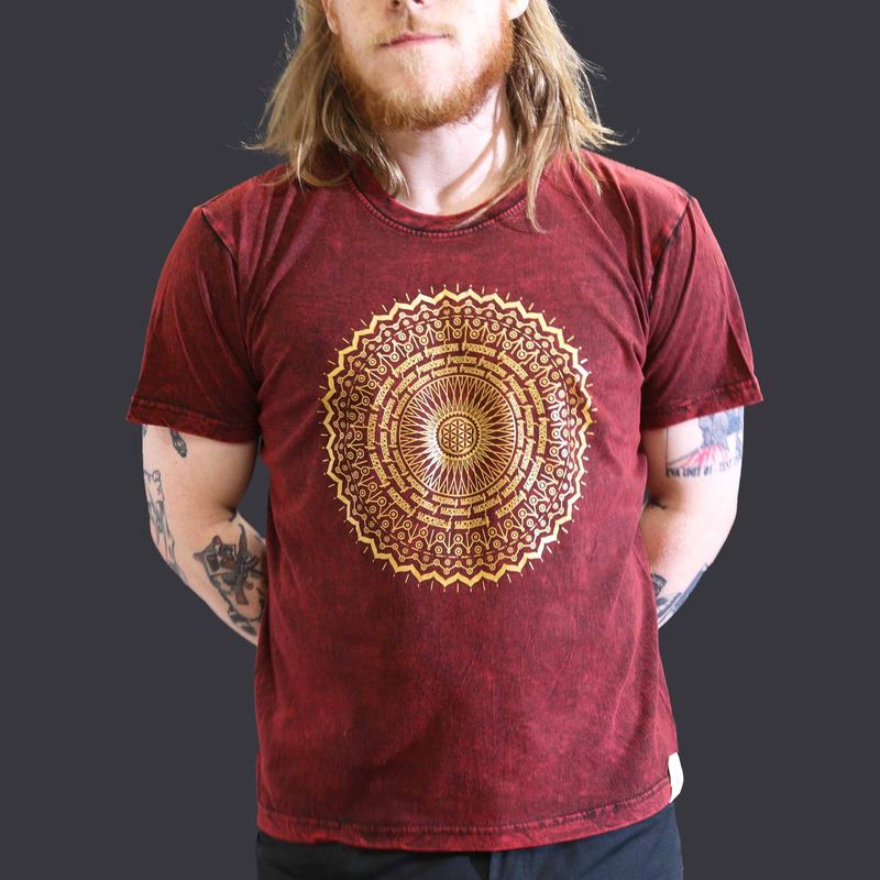 Large Stone Washed T-Shirt - Mandala - Maroon Large Stone Washed T-Shirt - Mandala - Maroon