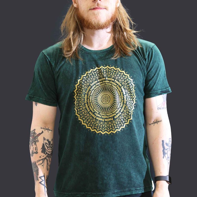 Large Stone Washed T-Shirt - Mandala - Green Large Stone Washed T-Shirt - Mandala - Green
