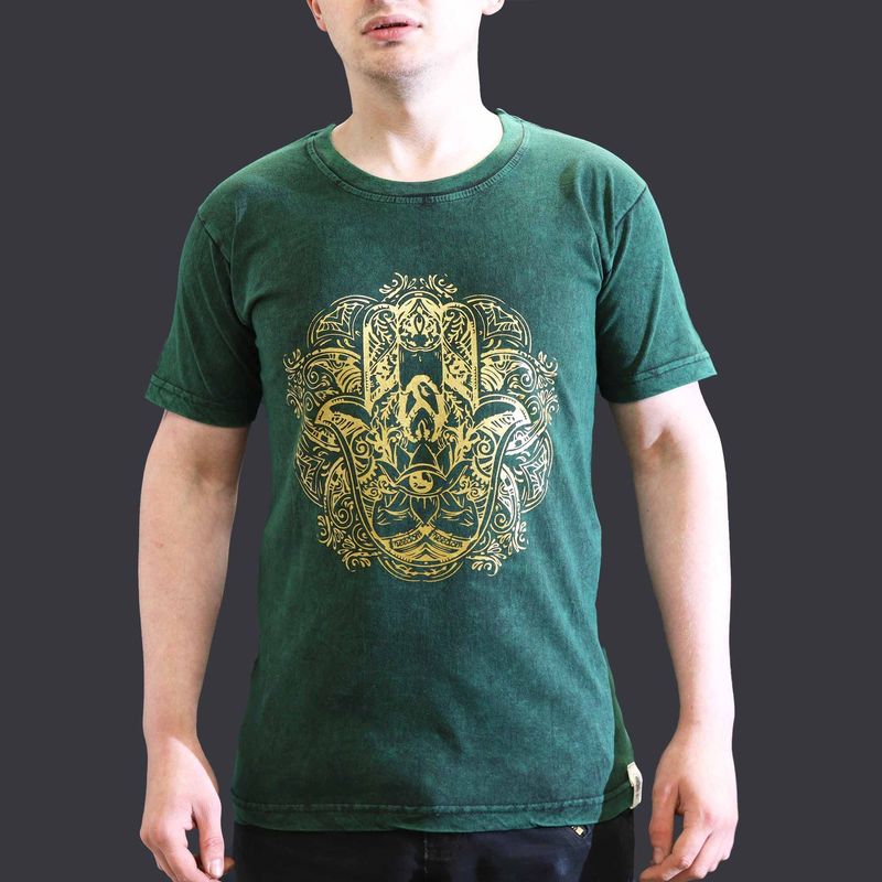 Small Stone Washed T-Shirt - Hamsa - Green Small Stone Washed T-Shirt - Hamsa - Green