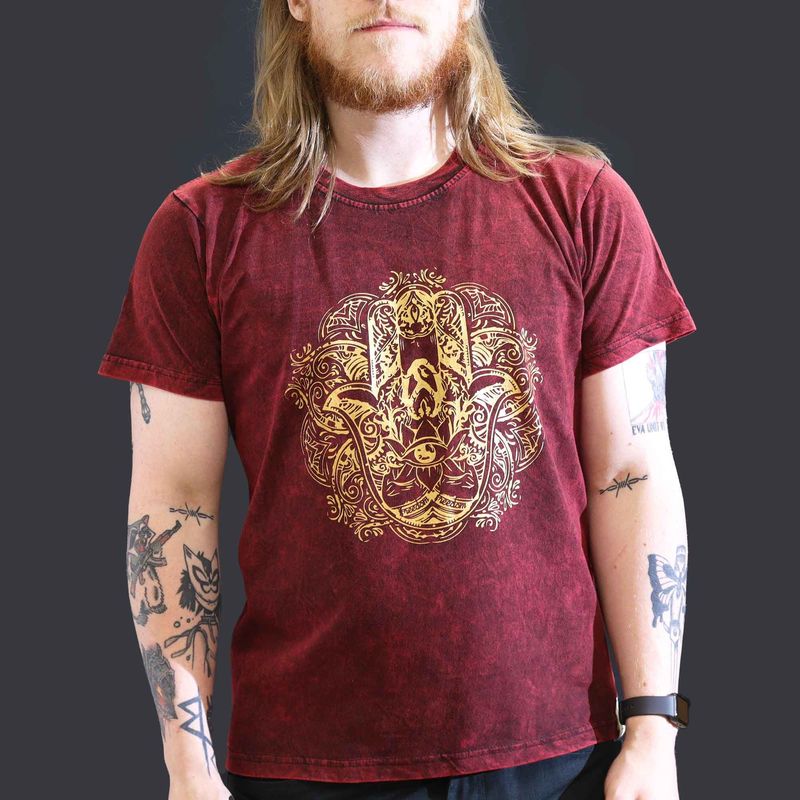 Large Stone Washed T-Shirt - Hamsa - Maroon Large Stone Washed T-Shirt - Hamsa - Maroon