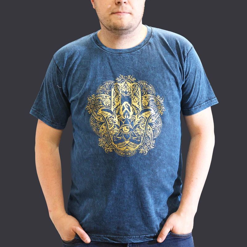 XLarge Stone Washed T-Shirt - Hamsa - Blue XLarge Stone Washed T-Shirt - Hamsa - Blue