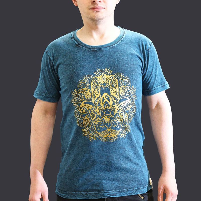 Small Stone Washed T-Shirt - Hamsa - Blue Small Stone Washed T-Shirt - Hamsa - Blue