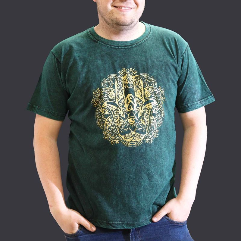 XLarge Stone Washed T-Shirt - Hamsa - Green XLarge Stone Washed T-Shirt - Hamsa - Green