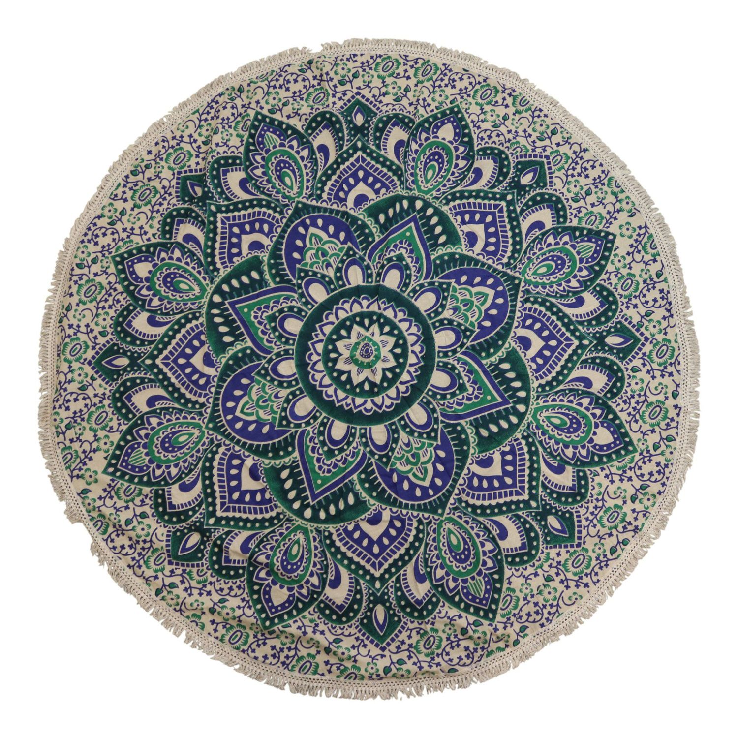 Small Mandala Roundie Cotton Art (130cm) - Teal & Blue Small Mandala Roundie Cotton Art (130cm) - Teal & Blue