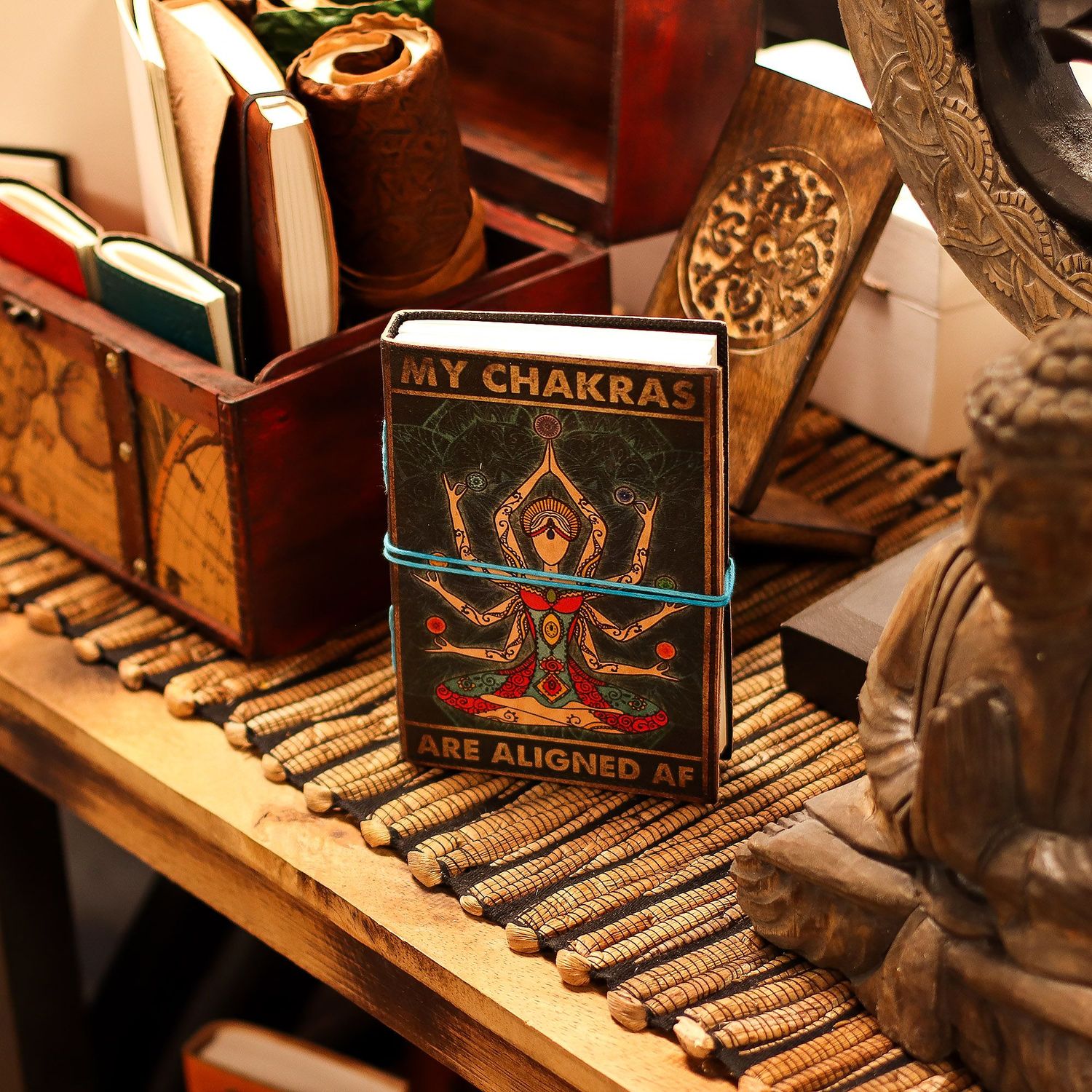 Leather Printed Notebook – My Chakras Are Aligned AF - 17.8×12.7 cm Leather Printed Notebook – My Chakras Are Aligned AF - 17.8×12.7 cm