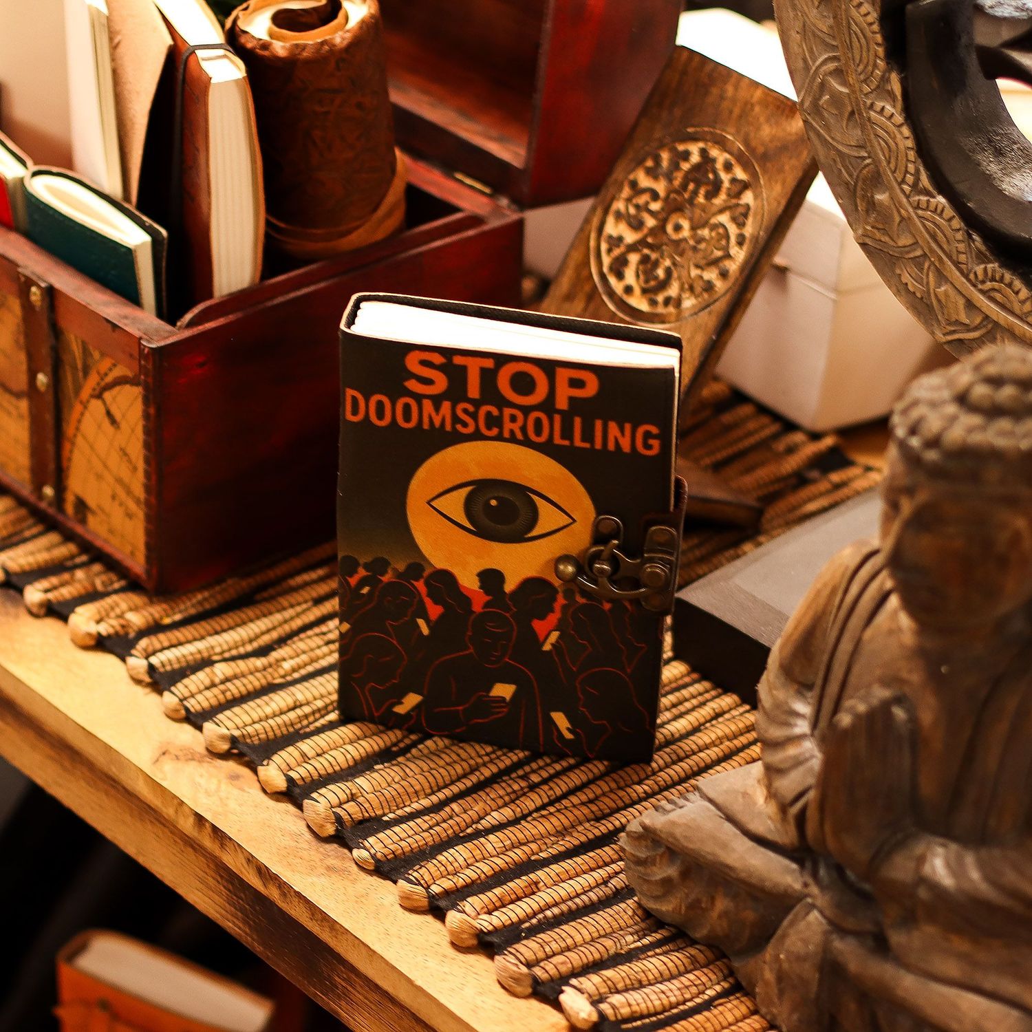 Leather Printed Notebook – Stop Doom Scrolling - 17.8x12.7 cm Leather Printed Notebook – Stop Doom Scrolling - 17.8x12.7 cm