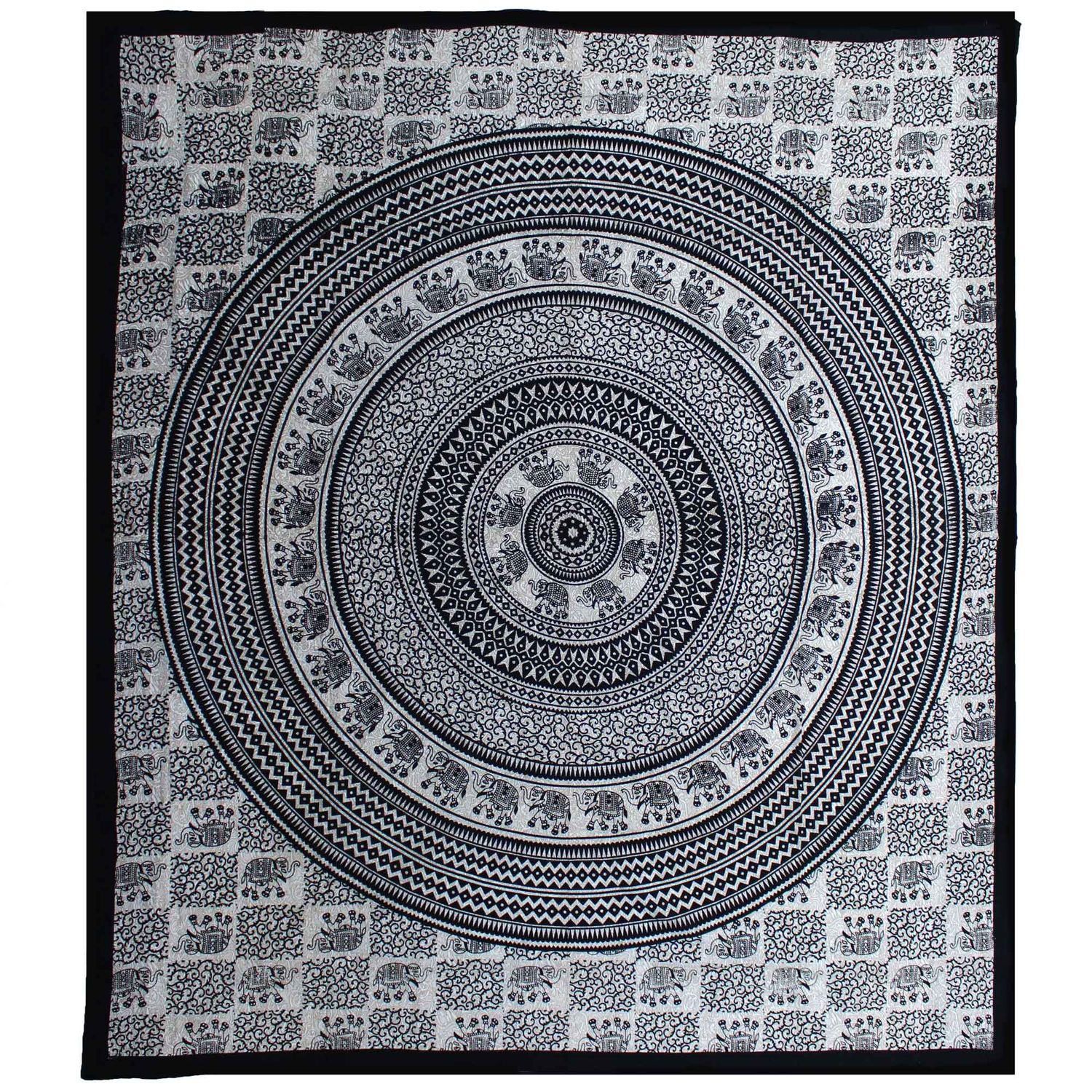 Double Cotton Bedspread + Wall Hanging - Mono - Elephant Mandala Double Cotton Bedspread + Wall Hanging - Mono - Elephant Mandala