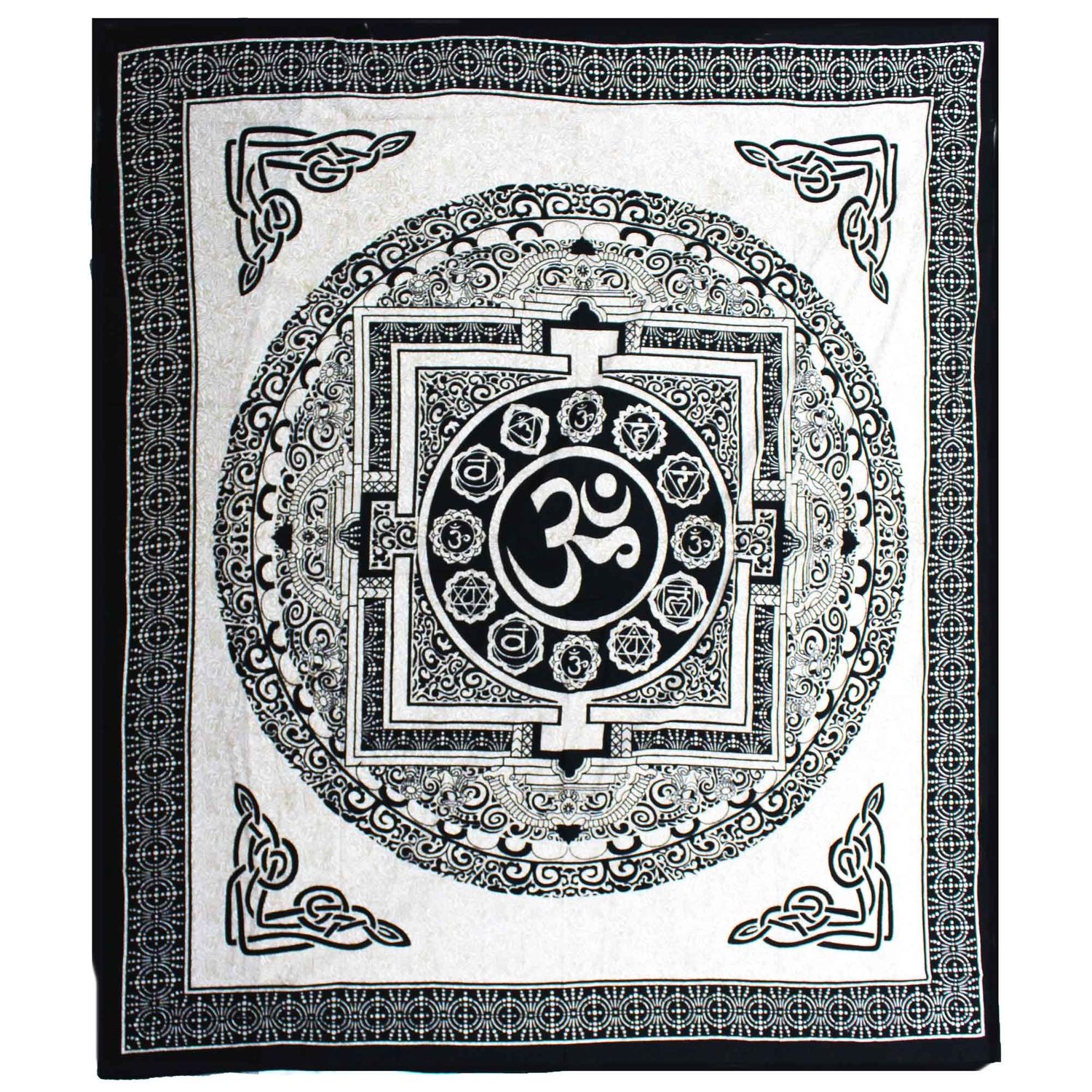 Double Cotton Bedspread + Wall Hanging - Mono - OM Mandala Double Cotton Bedspread + Wall Hanging - Mono - OM Mandala