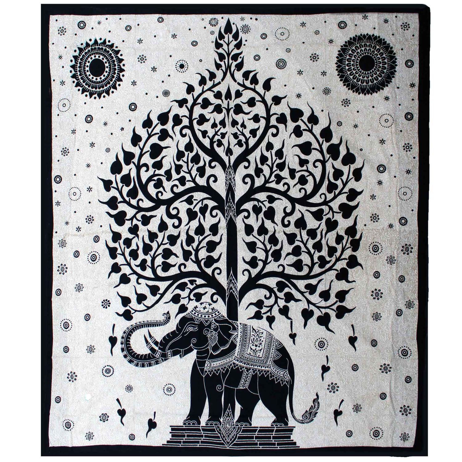 Double Cotton Bedspread + Wall Hanging - Mono - Elephant Tree Double Cotton Bedspread + Wall Hanging - Mono - Elephant Tree