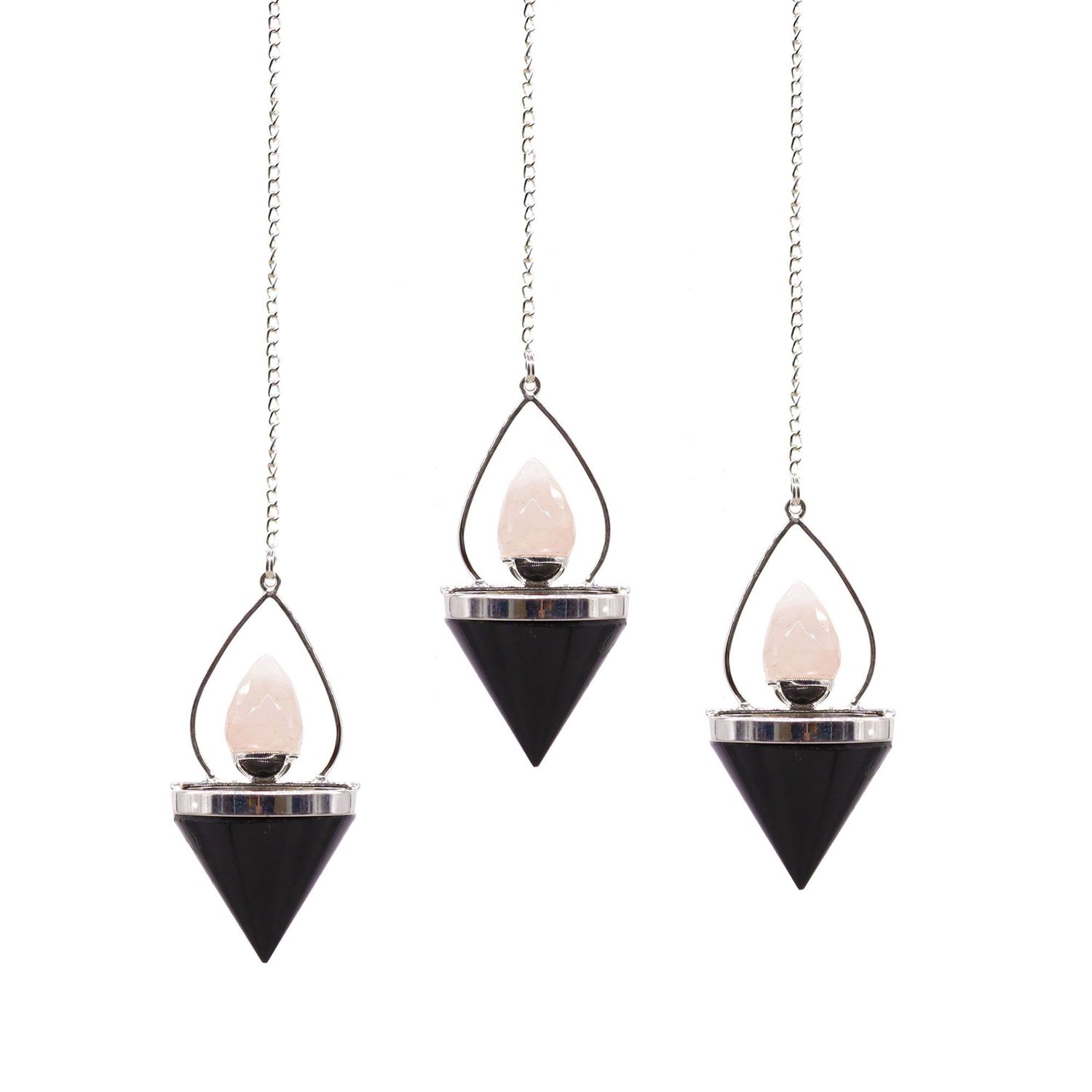 Gemstone Lantern of Life Pendulum - Black Agate & Rose Quartz Gemstone Lantern of Life Pendulum - Black Agate & Rose Quartz