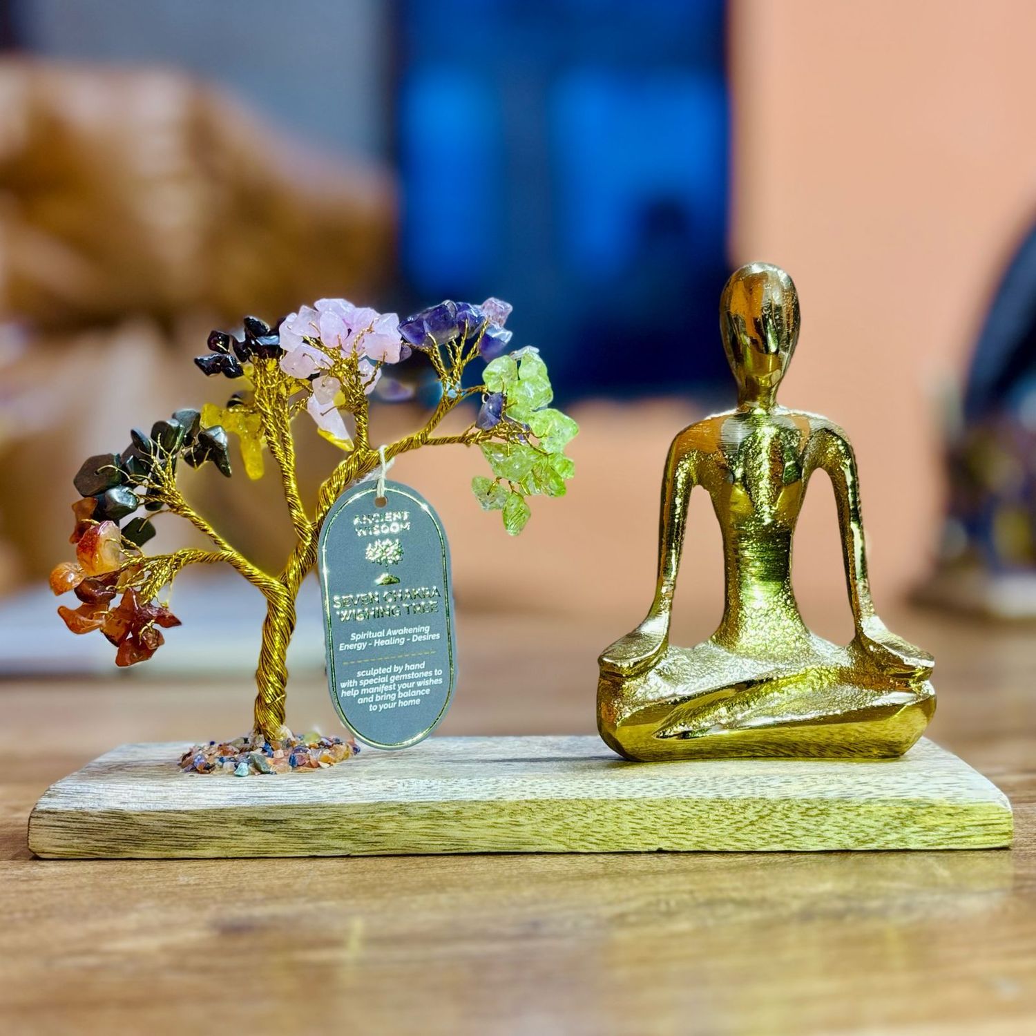 Gemstone Yoga Garden - Mudra Pose - Seven Chakra - Tilted Tree - 100 chipstones Gemstone Yoga Garden - Mudra Pose - Seven Chakra - Tilted Tree - 100 chipstones