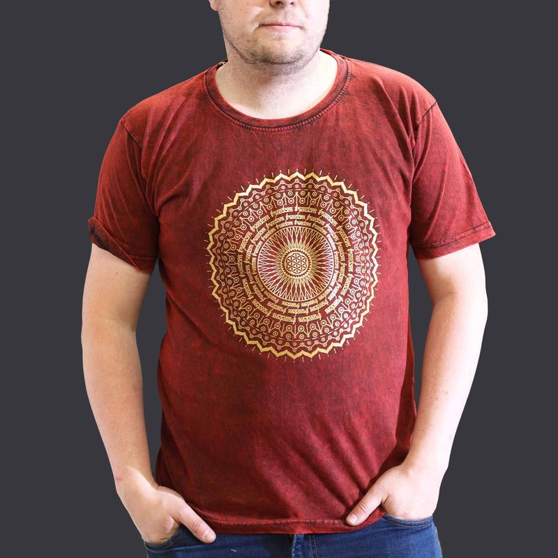 XLarge Stone Washed T-Shirt - Mandala - Maroon XLarge Stone Washed T-Shirt - Mandala - Maroon