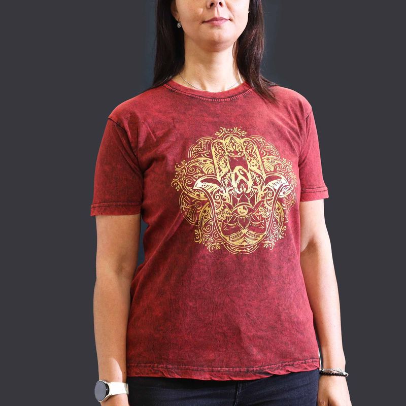 Medium Stone Washed T-Shirt - Hamsa - Maroon Medium Stone Washed T-Shirt - Hamsa - Maroon