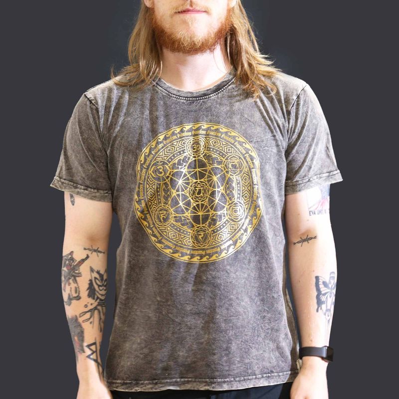 Large Stone Washed T-Shirt - Chakra - Dark Grey Large Stone Washed T-Shirt - Chakra - Dark Grey