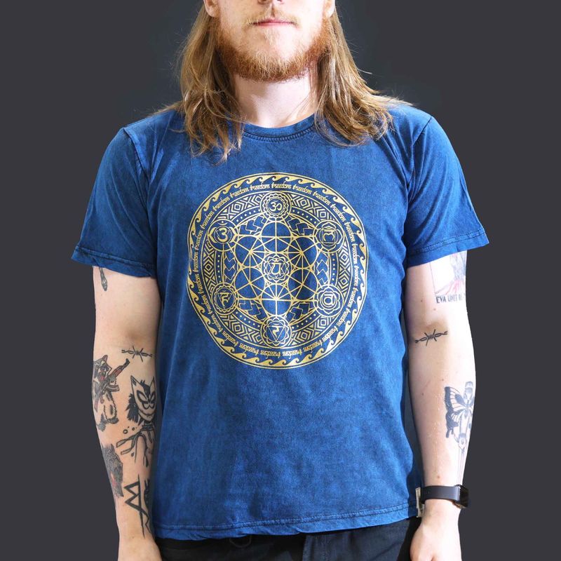 Large Stone Washed T-Shirt - Chakra - Blue Large Stone Washed T-Shirt - Chakra - Blue