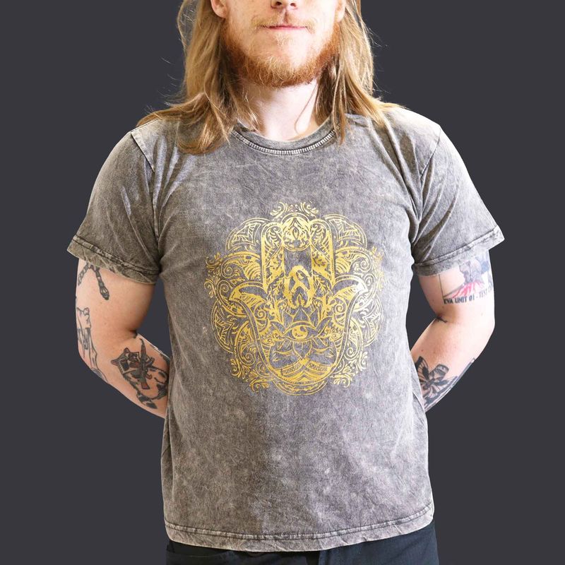 Large Stone Washed T-Shirt - Hamsa - Dark Grey Large Stone Washed T-Shirt - Hamsa - Dark Grey