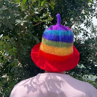 Felted Sauna Bowl Hat - Rainbow Felted Sauna Bowl Hat - Rainbow