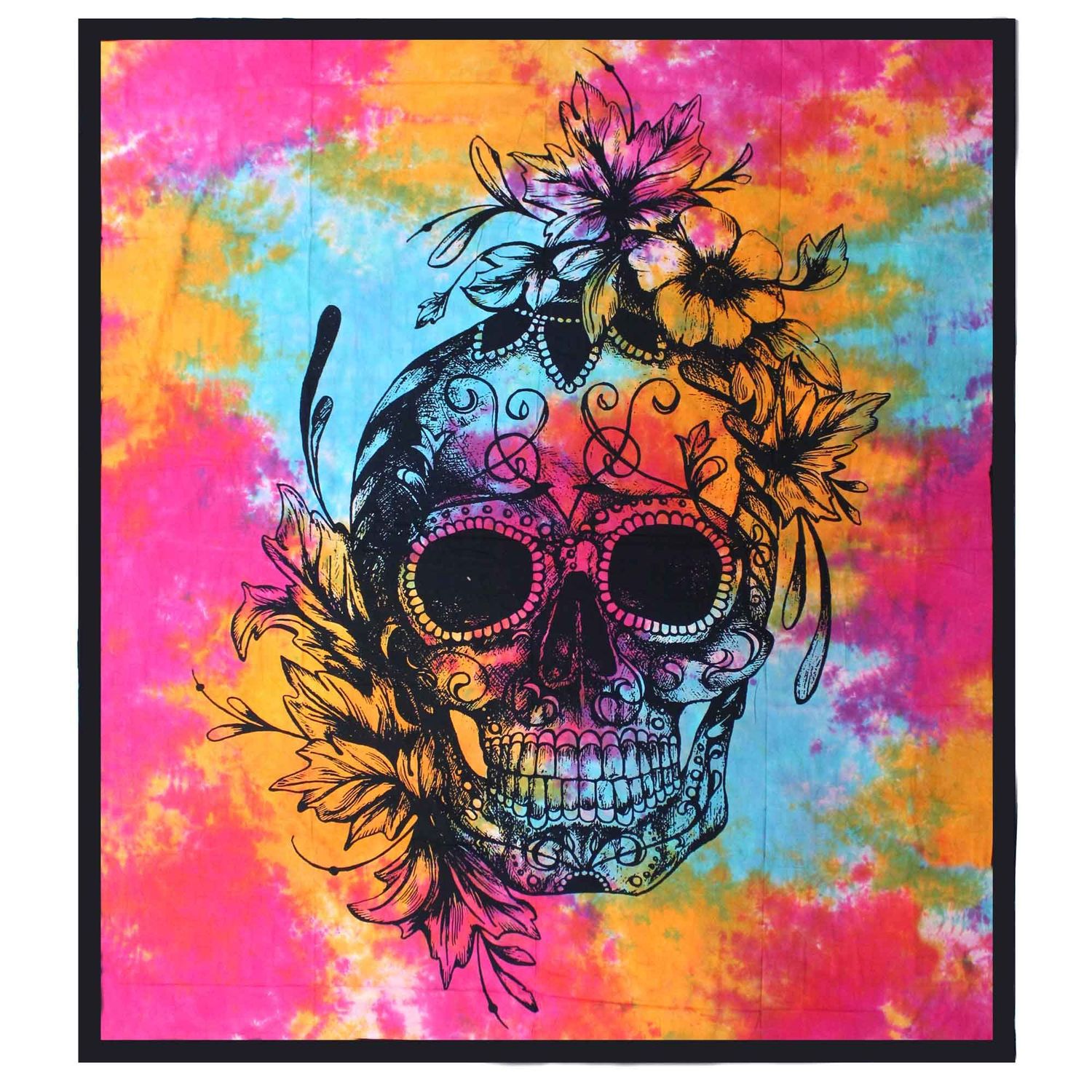 Double Cotton Bedspread + Wall Hanging - Day of the Dead Skull Double Cotton Bedspread + Wall Hanging - Day of the Dead Skull