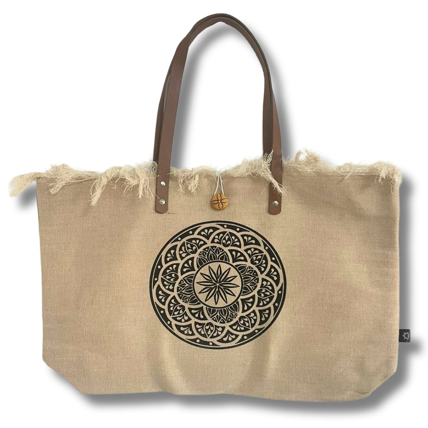 Natural Tote Bag Leather Handle - Mandela Natural Tote Bag Leather Handle - Mandela