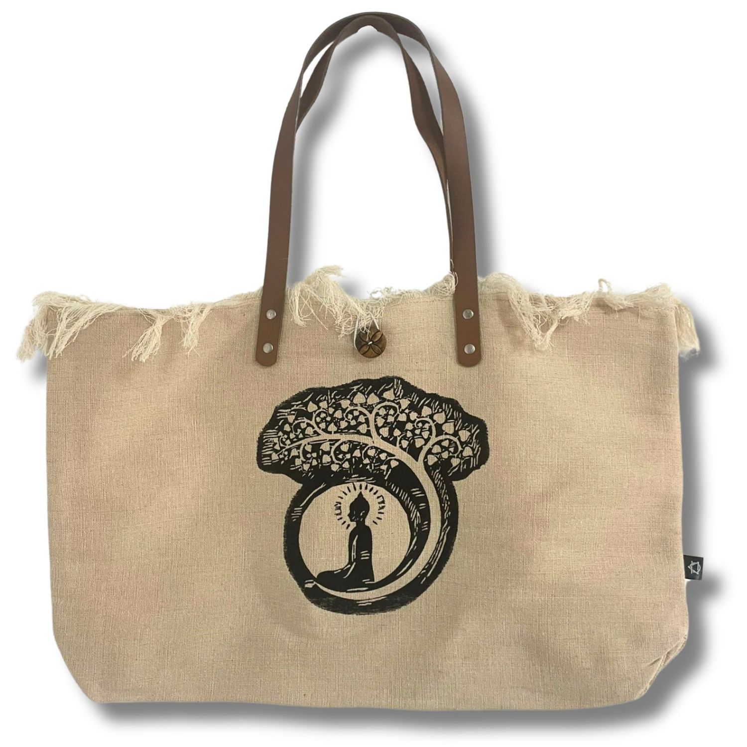 Natural Tote Bag Leather Handle - Buddha Natural Tote Bag Leather Handle - Buddha