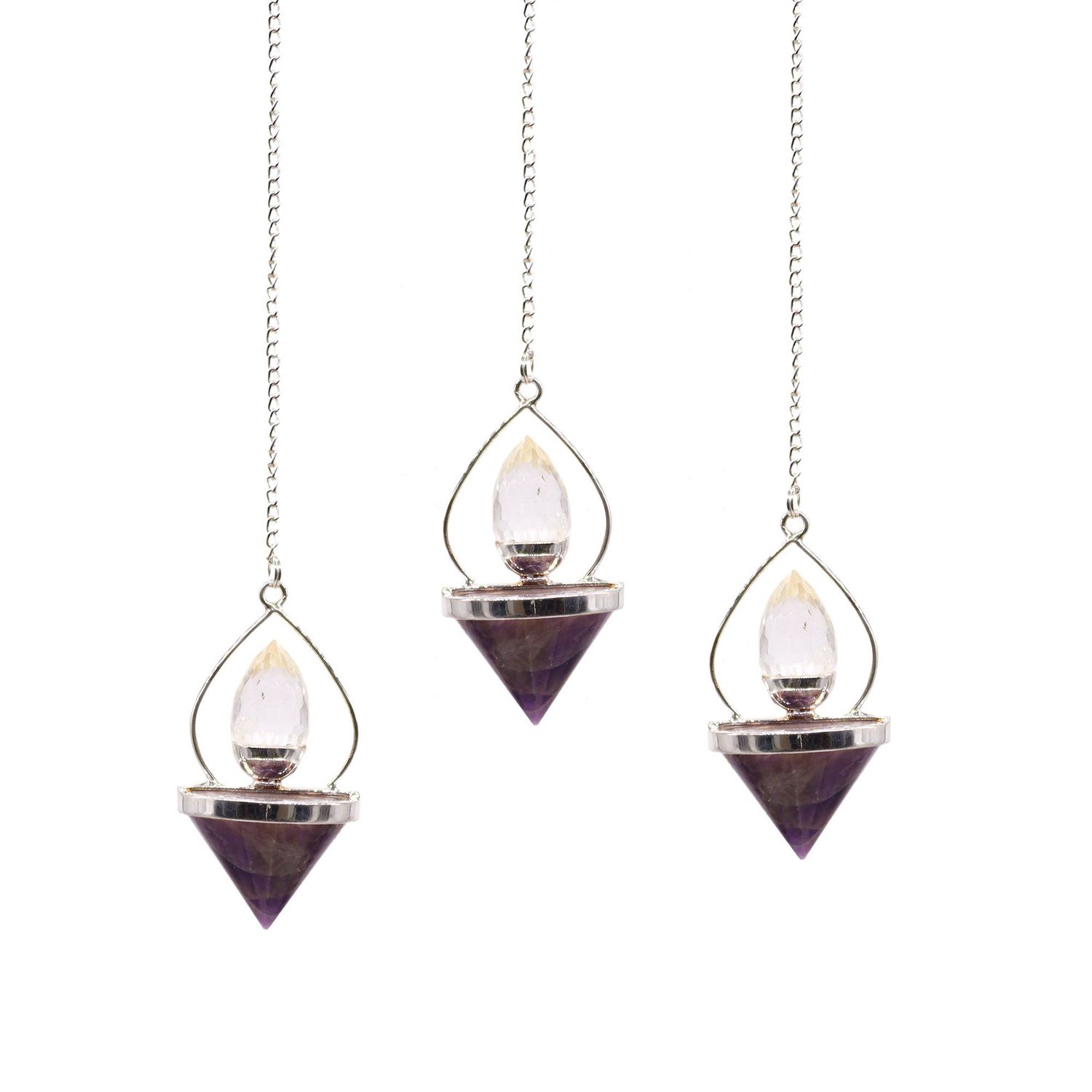 Gemstone Lantern of Life Pendulum - Amethyst & Rock Quartz Gemstone Lantern of Life Pendulum - Amethyst & Rock Quartz