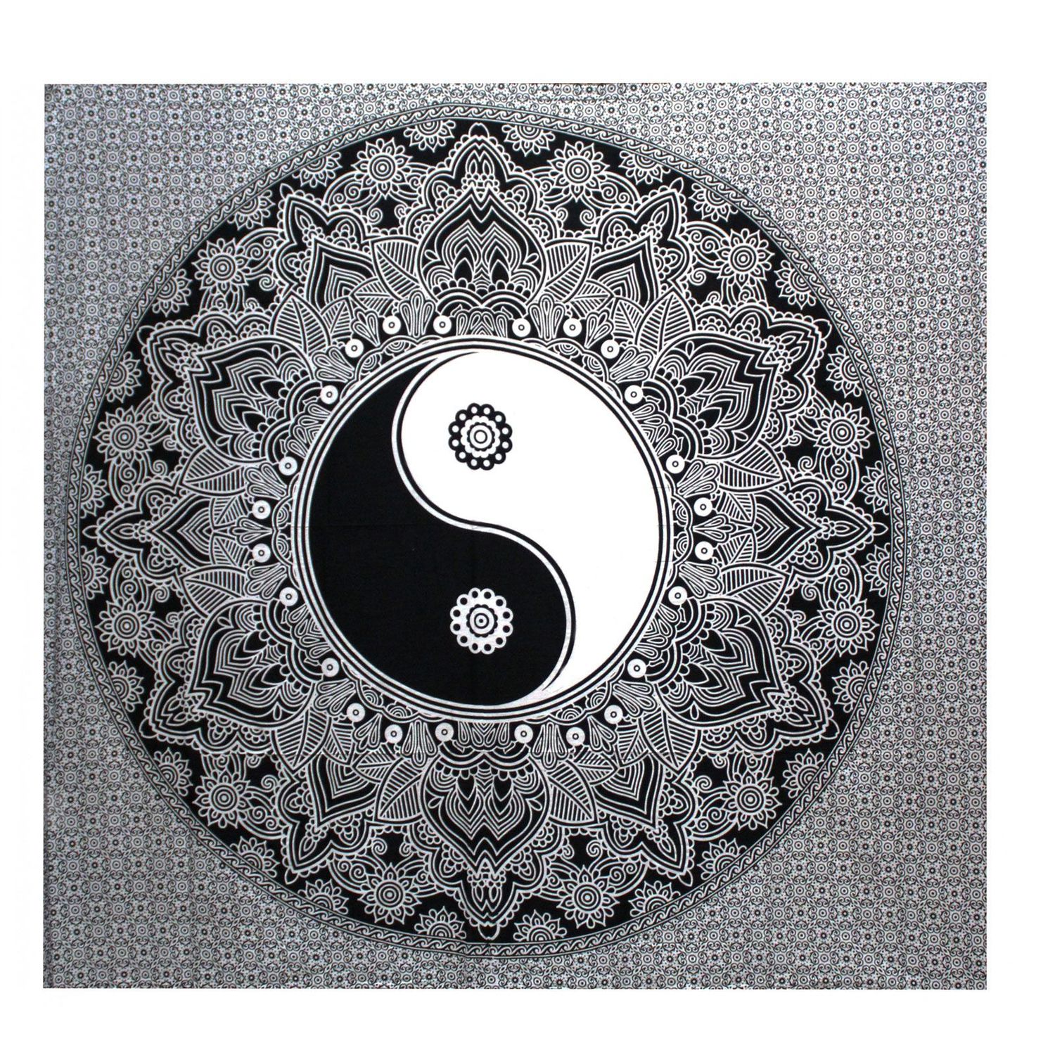 B&W Double Cotton Bedspread + Wall Hanging - Ying yang B&W Double Cotton Bedspread + Wall Hanging - Ying yang