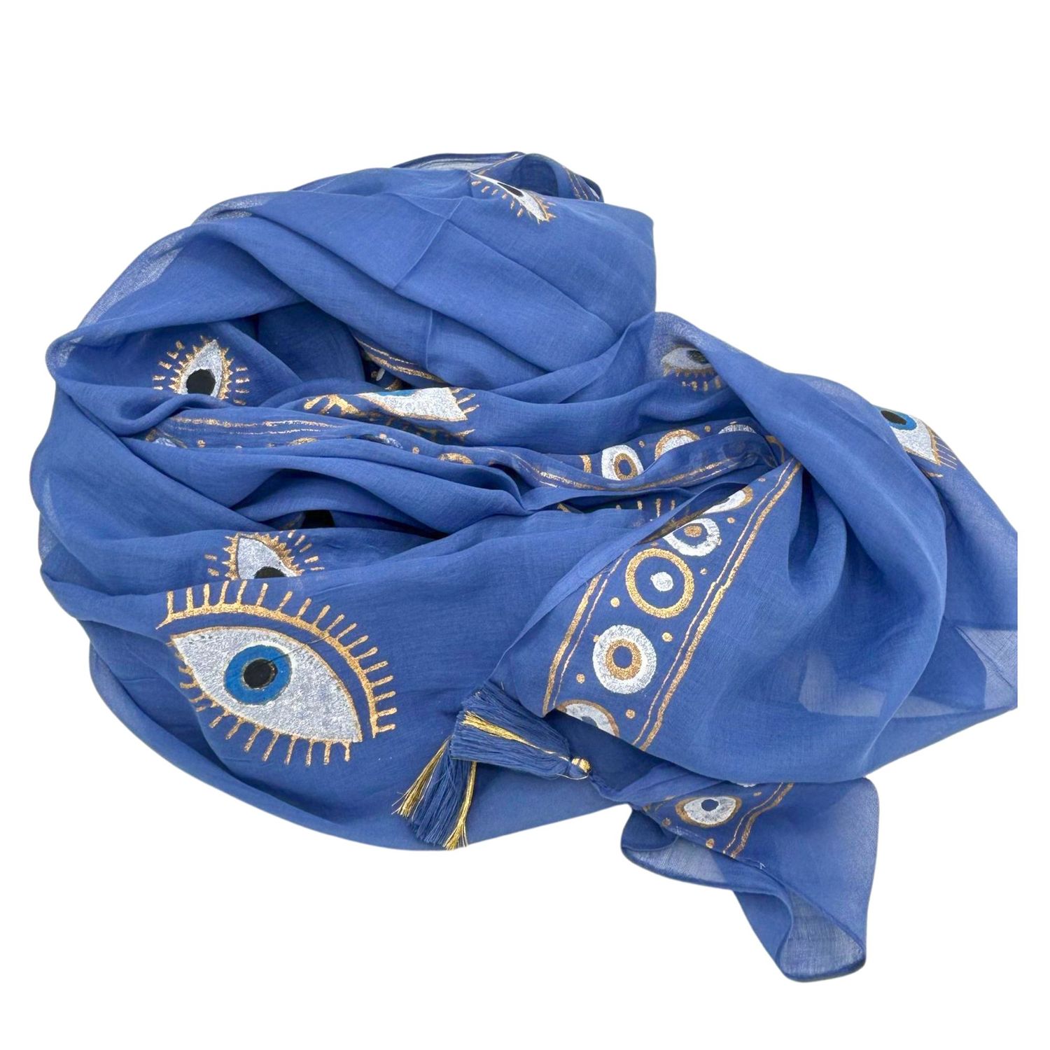 Nomad Sari On the Med Collection - Pario - Rich Blue & Gold Hand Painted Evil Eye Design Nomad Sari On the Med Collection - Pario - Rich Blue & Gold Hand Painted Evil Eye Design