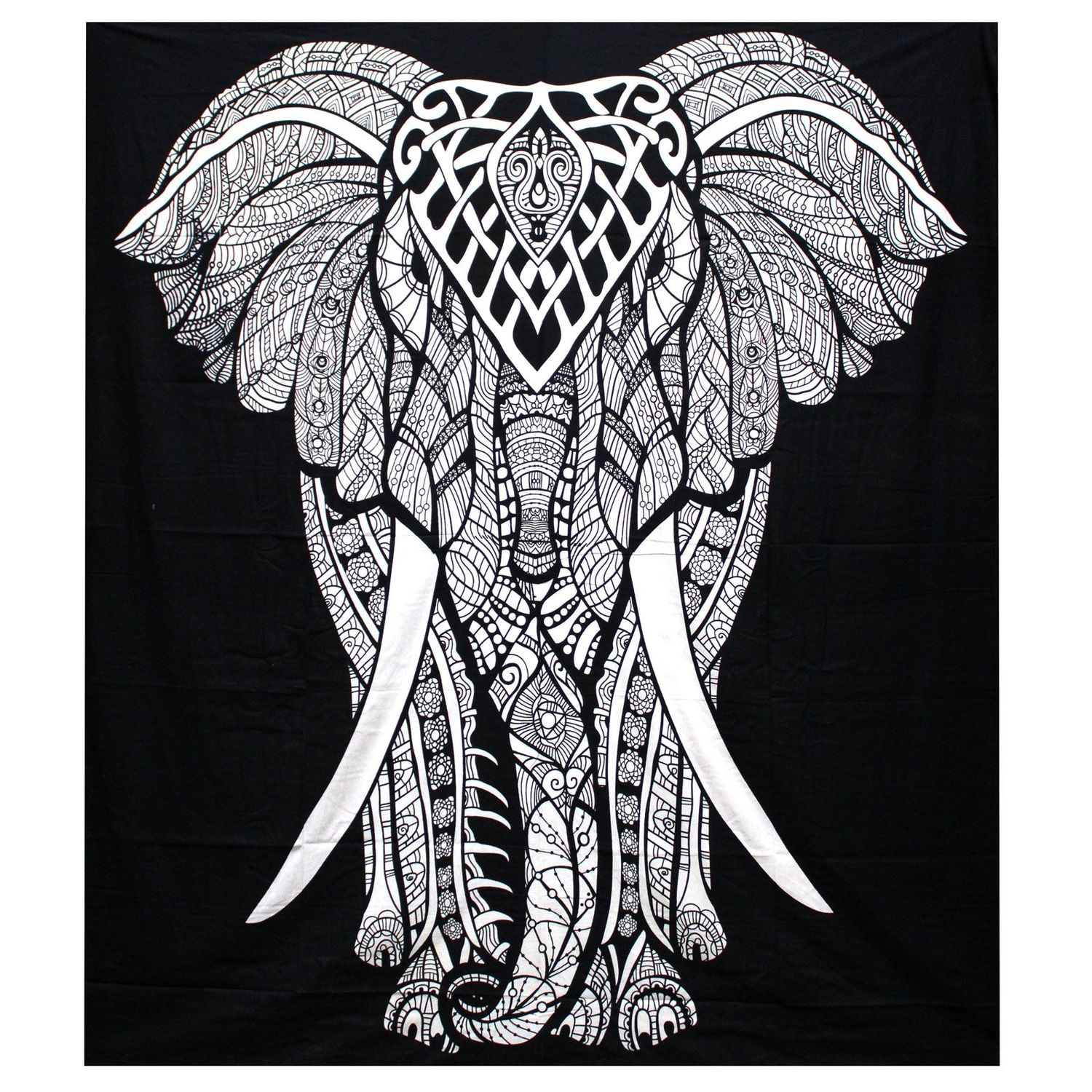 B&W Double Cotton Bedspread + Wall Hanging - Elephant B&W Double Cotton Bedspread + Wall Hanging - Elephant