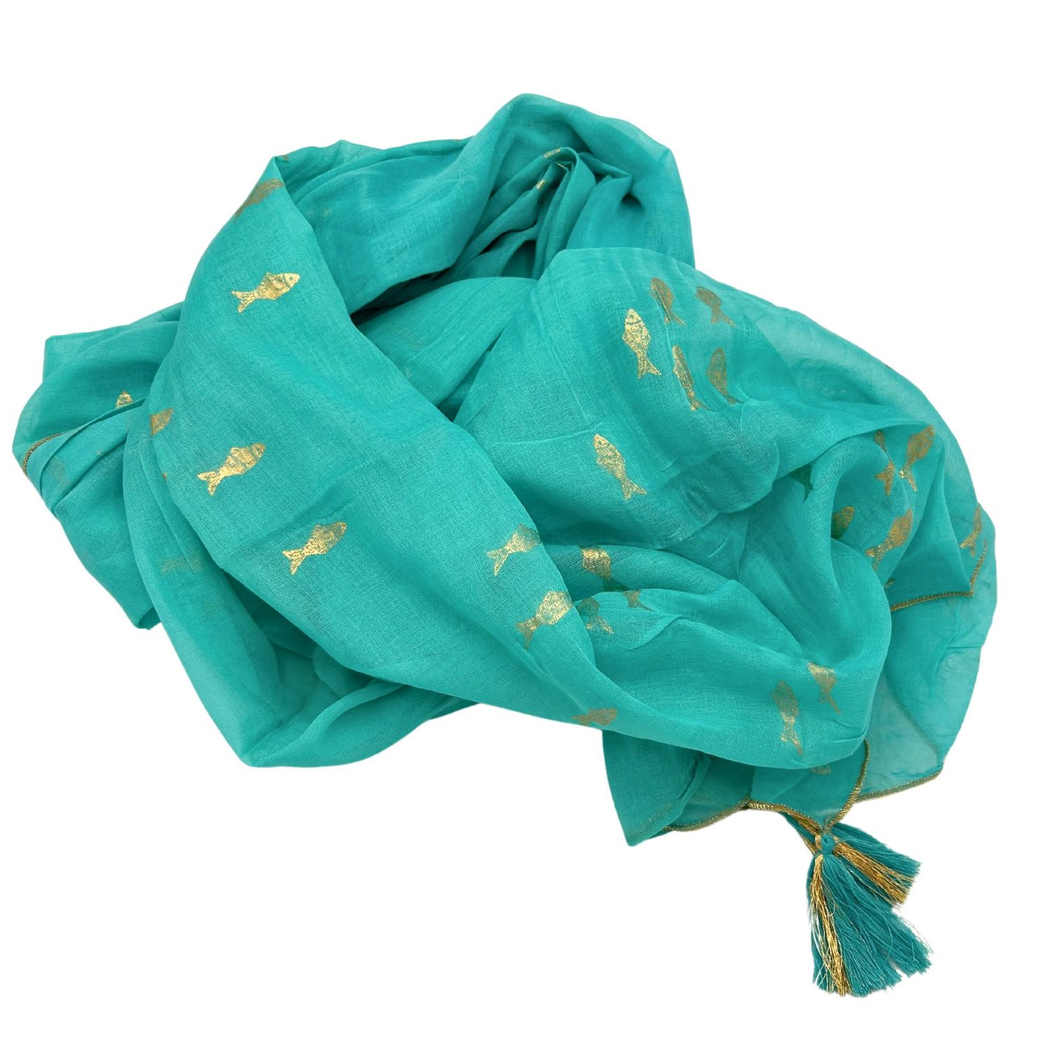 Nomad Sari On the Med Collection - Pario - Turquoise & Gold Fish Design Nomad Sari On the Med Collection - Pario - Turquoise & Gold Fish Design