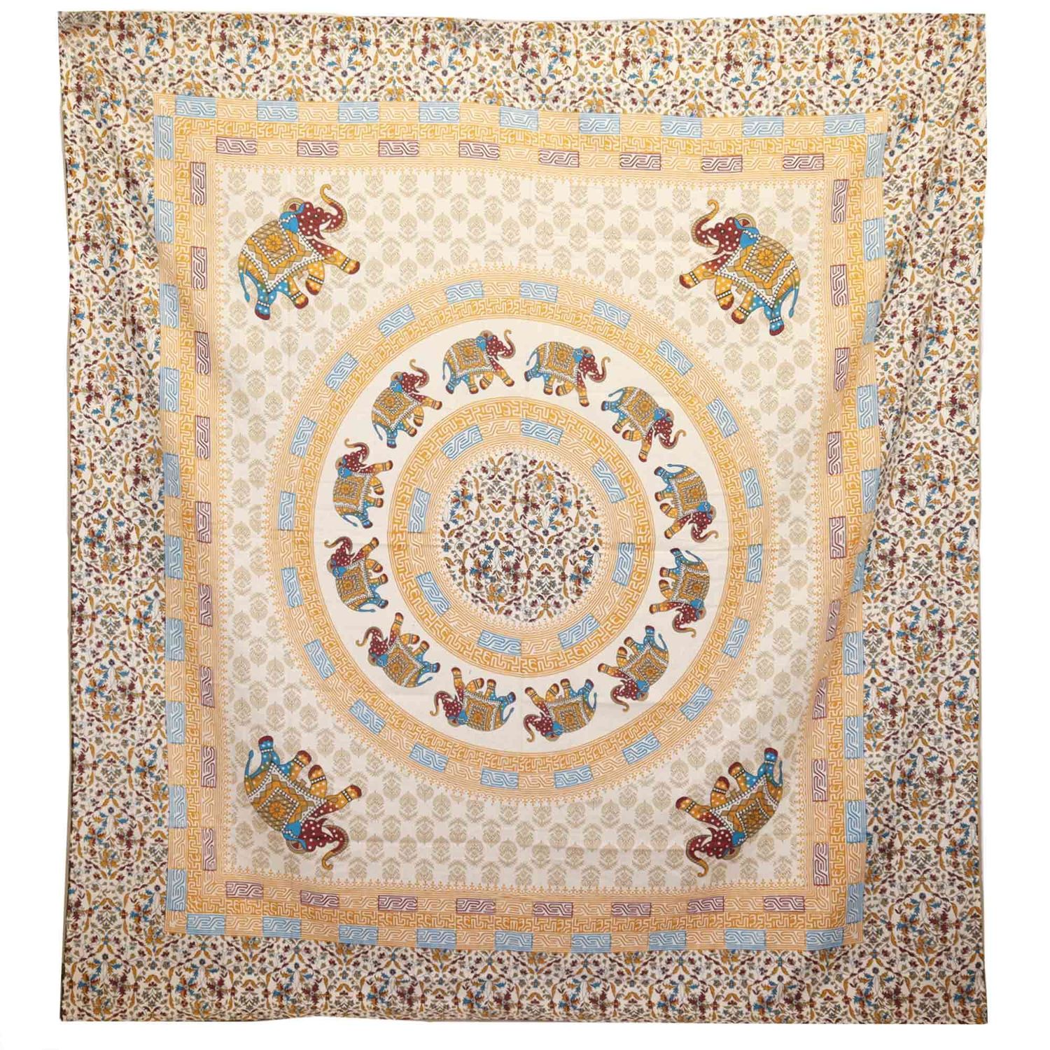Wall Hanging / Spread - Elephant Mandala - Brown/Orange on Cream Wall Hanging / Spread - Elephant Mandala - Brown/Orange on Cream