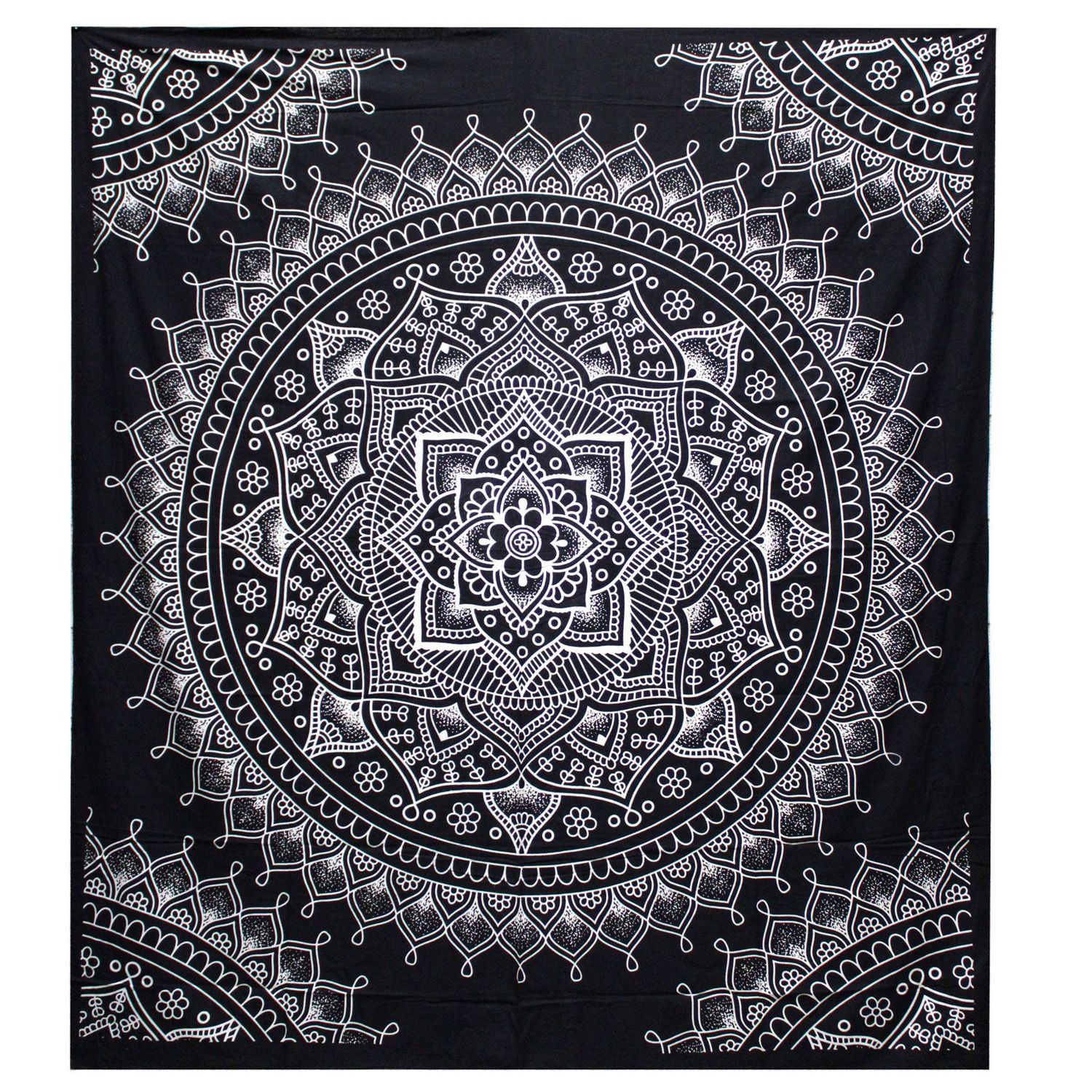B&W Double Cotton Bedspread + Wall Hanging - Lotus Flower B&W Double Cotton Bedspread + Wall Hanging - Lotus Flower
